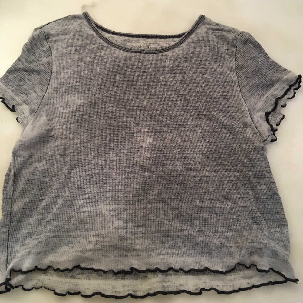Grey American Eagle Lettuce-Edge Top